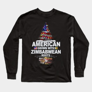 Christmas Tree  American Grown With Zimbabwean Roots - Gift for Zimbabwean From Zimbabwe Long Sleeve T-Shirt